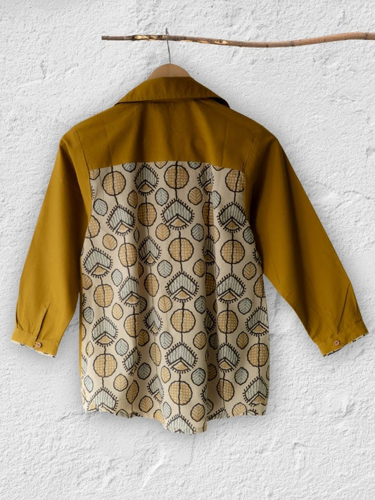 Cotton Shirt with Ajrakh Back Panel & Accents